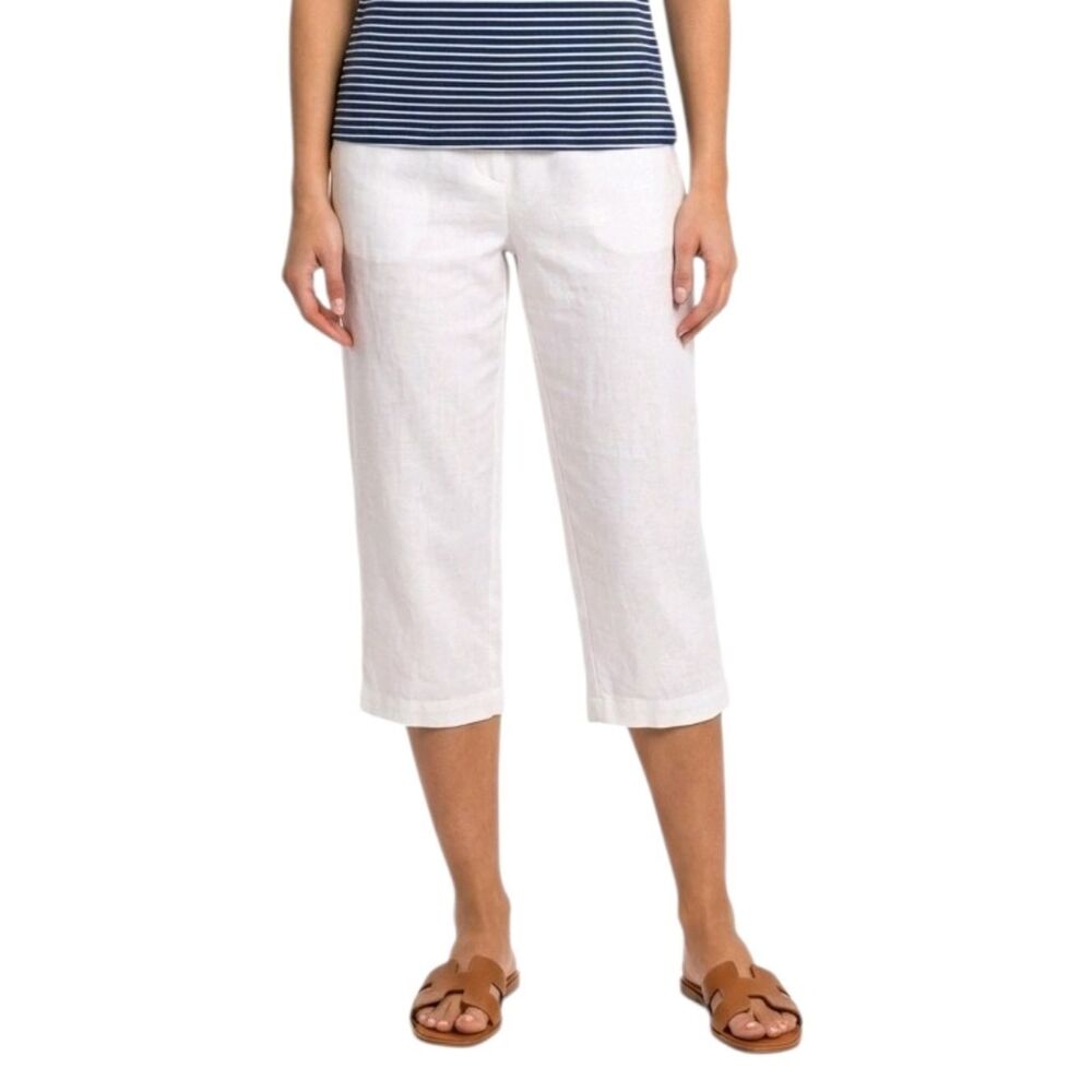 Liz Claiborne White Linen Cotton Blend Capri Pants Size L